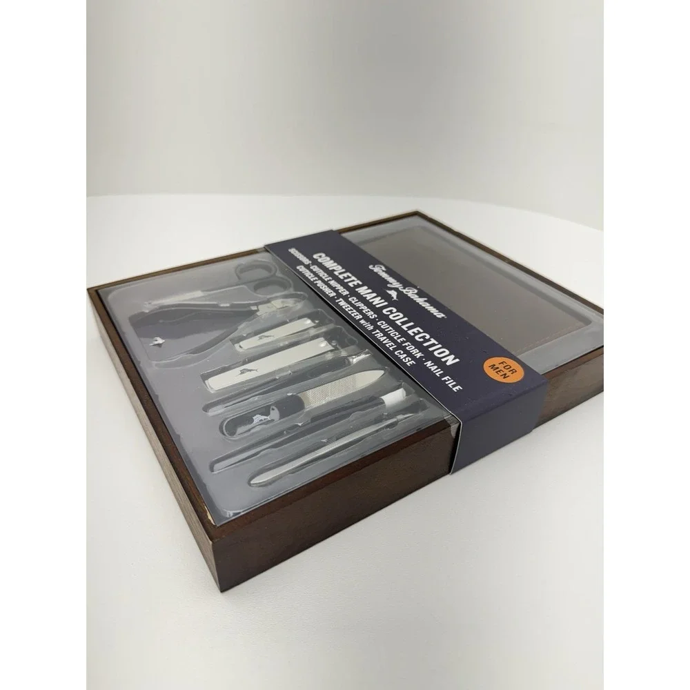 Tommy Bahama Men's Mani Set Collection Kit w/ Storage 8 Tools Case Brown NIB
